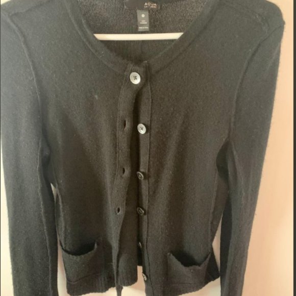 Aqua Bloomingdale's 100% black cashmere cardigan - Size M - Picture 2 of 2